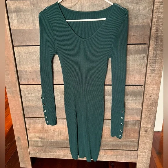 No Boundaries | Dresses | Green Sweater Dress V Neck Bodycon Corset Lace Up  Sz Medium Nwot | Poshmark